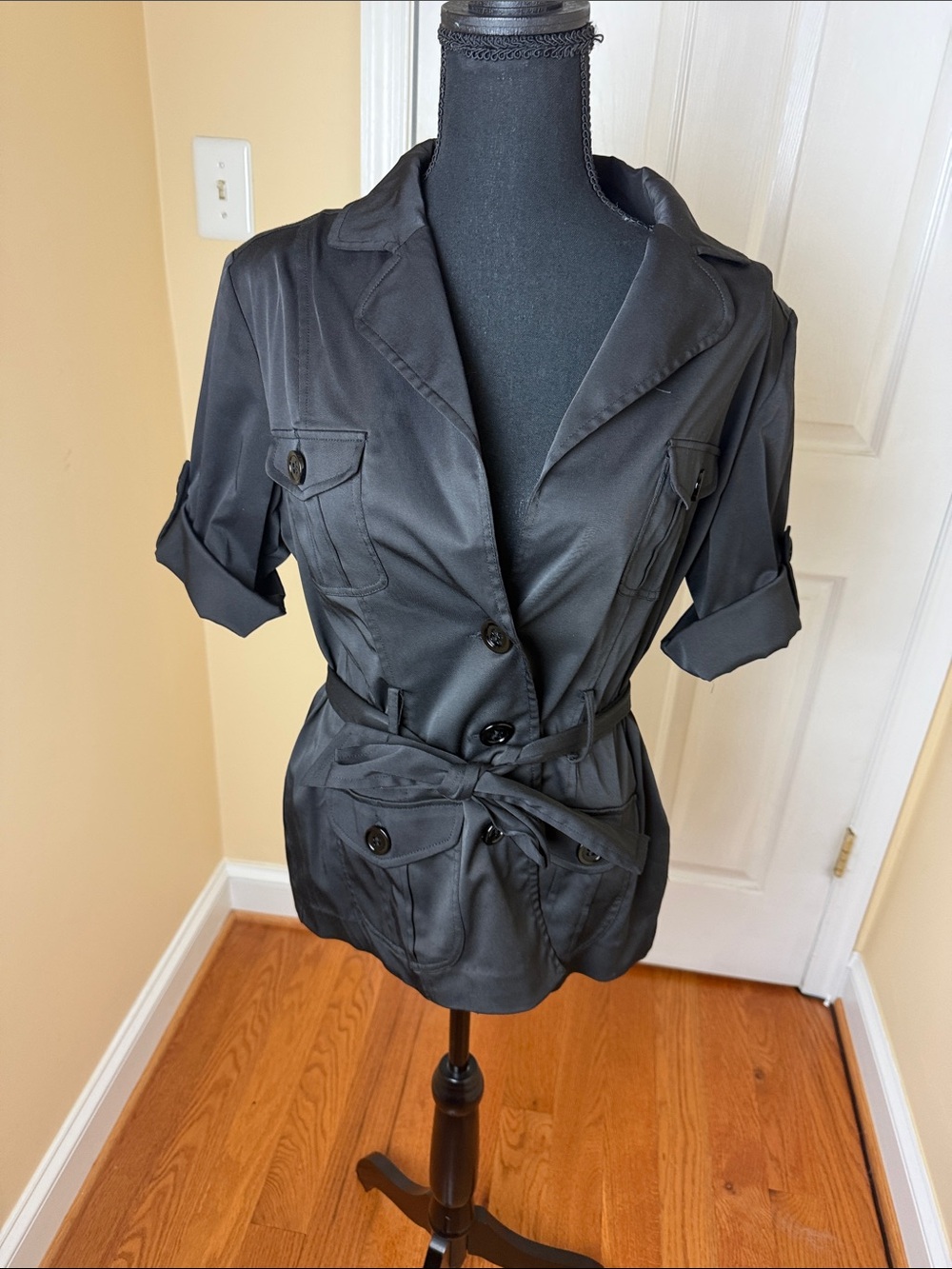 Dress Barn Olive Utility Jacket with Tie Waist